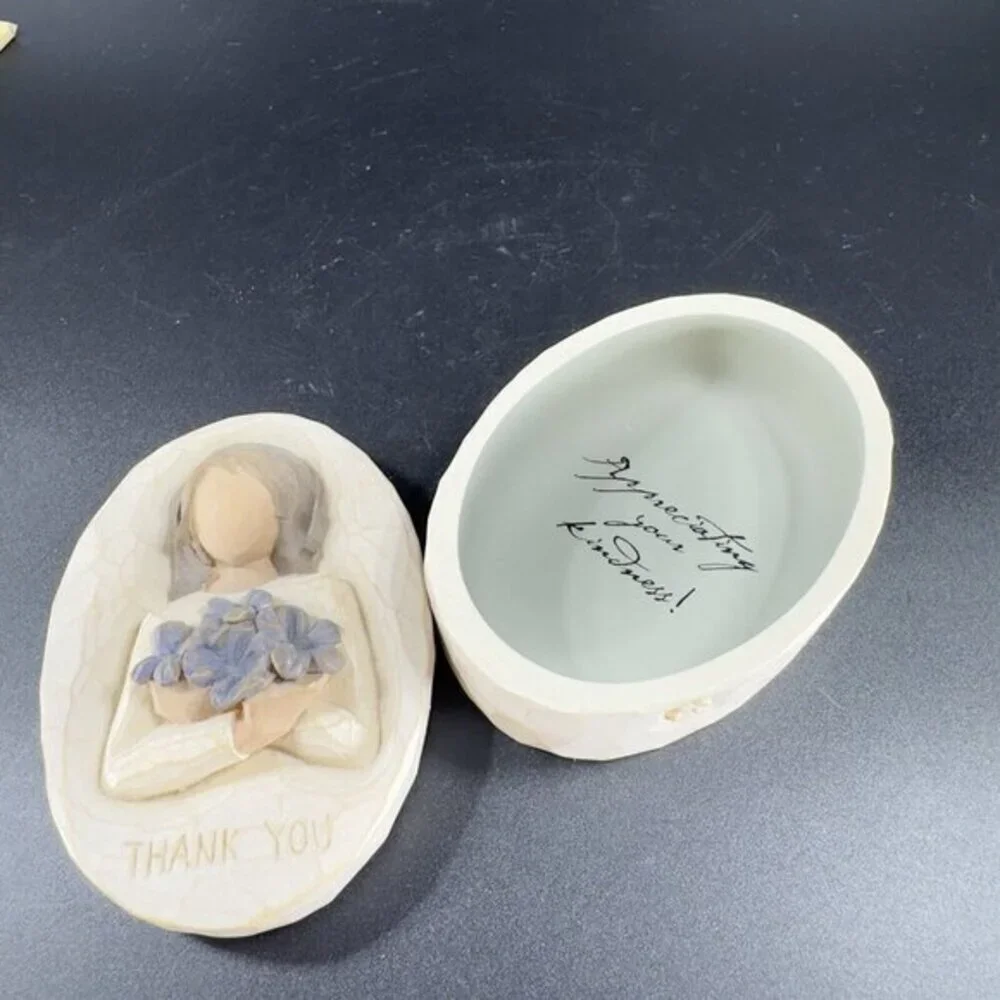 2005 Willow Tree Thank You Resin‎ Trinket Dish W Lid Container Jewelry Holder